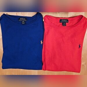 Two Polo Ralph Lauren boys XL (18-20) long sleeve shirts, one blue, one orange